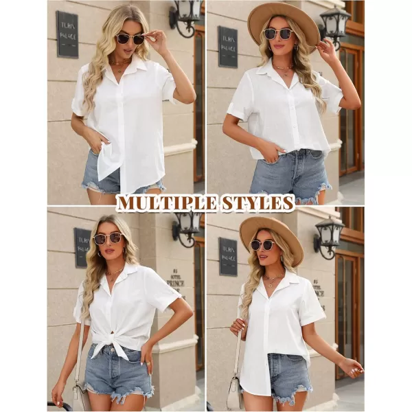 HOTOUCH Button Down Shirt Women Cotton Short Sleeve Blouses V Neck Collared Button Up Summer Beach TopsAwhite
