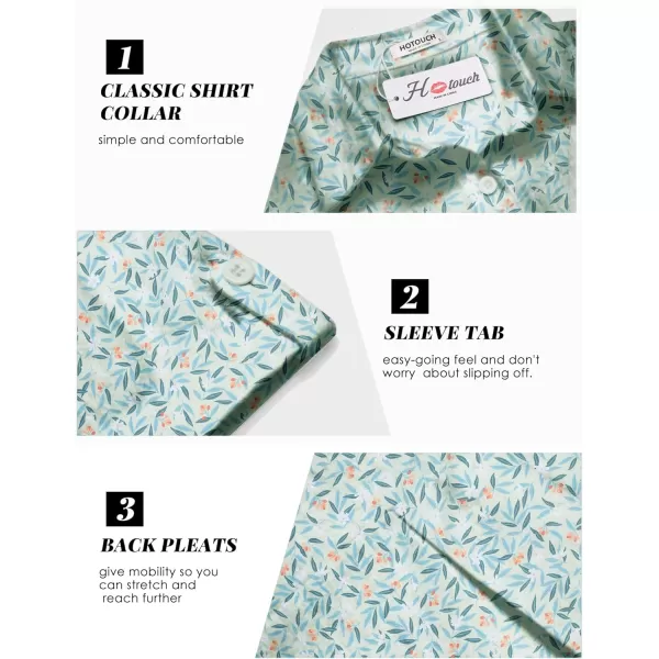 HOTOUCH Button Down Shirt Women Cotton Short Sleeve Blouses V Neck Collared Button Up Summer Beach TopsBlue Leaves