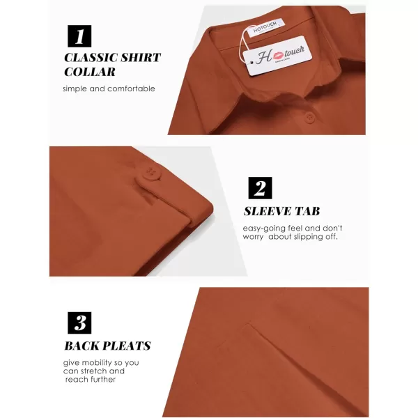 HOTOUCH Button Down Shirt Women Cotton Short Sleeve Blouses V Neck Collared Button Up Summer Beach TopsBrown