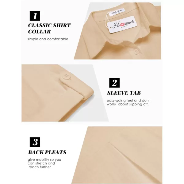 HOTOUCH Button Down Shirt Women Cotton Short Sleeve Blouses V Neck Collared Button Up Summer Beach TopsKhaki