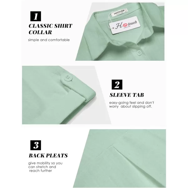 HOTOUCH Button Down Shirt Women Cotton Short Sleeve Blouses V Neck Collared Button Up Summer Beach TopsLight Green
