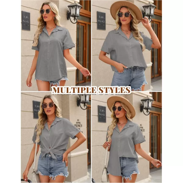 HOTOUCH Button Down Shirt Women Cotton Short Sleeve Blouses V Neck Collared Button Up Summer Beach TopsLight Grey