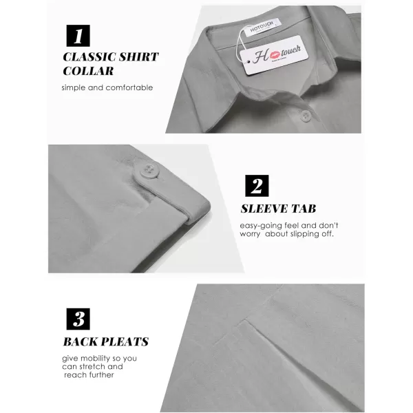 HOTOUCH Button Down Shirt Women Cotton Short Sleeve Blouses V Neck Collared Button Up Summer Beach TopsLight Grey