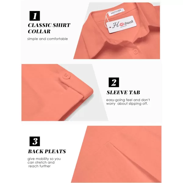 HOTOUCH Button Down Shirt Women Cotton Short Sleeve Blouses V Neck Collared Button Up Summer Beach TopsTangerine