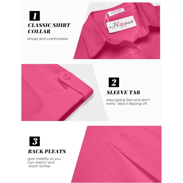HOTOUCH Button Down Shirt Women Cotton Short Sleeve Blouses V Neck Collared Button Up Summer Beach TopsWatermelon Pink