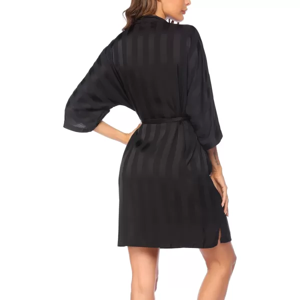 HOTOUCH Silk Bathrobe for Women Satin Short Wedding Party Kimono Black Robe with 34 Sleeve Black XLarge