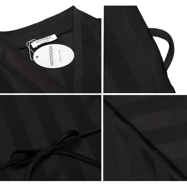 HOTOUCH Silk Bathrobe for Women Satin Short Wedding Party Kimono Black Robe with 34 Sleeve Black XLarge