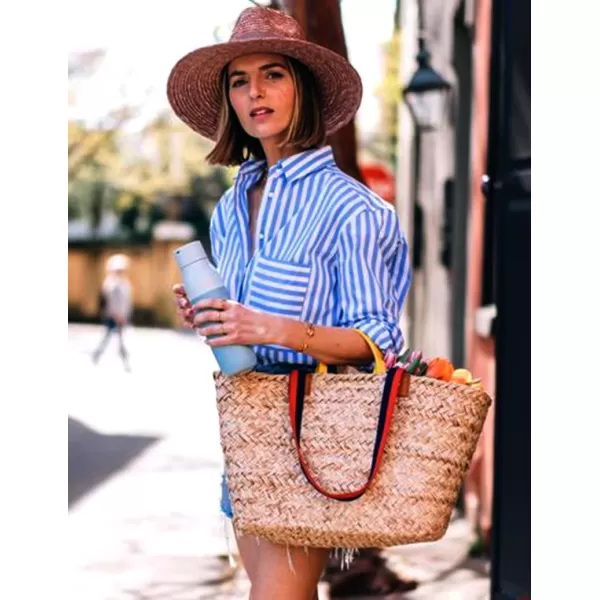HOTOUCH Women Button Down Shirts Office Drop Shoulder Oversized Blouse Long Sleeve Boyfriend Dress Shirt with PocketsBlue Stripes