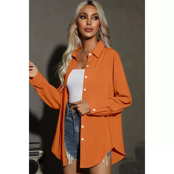 HOTOUCH Women Button Down Shirts Office Drop Shoulder Oversized Blouse Long Sleeve Boyfriend Dress Shirt with PocketsBurnt Orange
