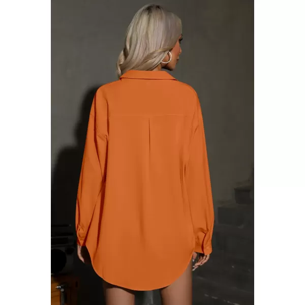 HOTOUCH Women Button Down Shirts Office Drop Shoulder Oversized Blouse Long Sleeve Boyfriend Dress Shirt with PocketsBurnt Orange