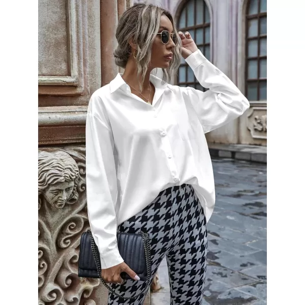 HOTOUCH Women Button Down Shirts Office Drop Shoulder Oversized Blouse Long Sleeve Boyfriend Dress Shirt with PocketsWhite