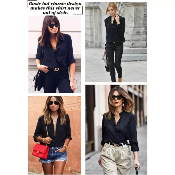 HOTOUCH Women Button Down Shirts with Pockets Long Sleeve Office Blouses Casual Business Tops Slim Fit Chiffon Shirts SXXLA Black
