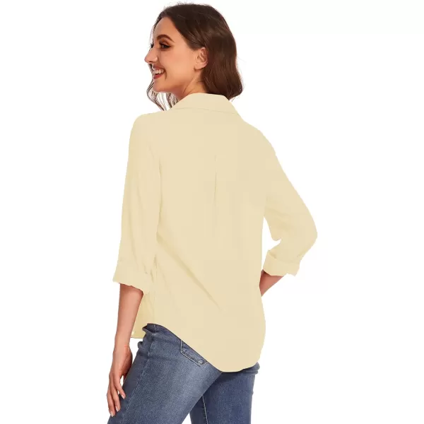 HOTOUCH Women Button Down Shirts with Pockets Long Sleeve Office Blouses Casual Business Tops Slim Fit Chiffon Shirts SXXLApricot