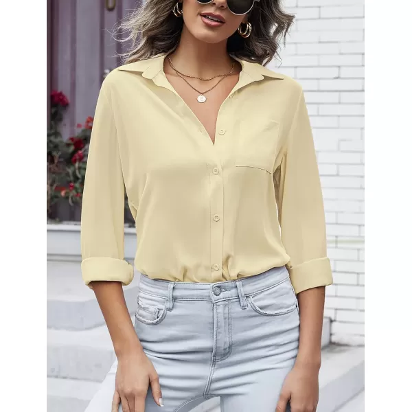 HOTOUCH Women Button Down Shirts with Pockets Long Sleeve Office Blouses Casual Business Tops Slim Fit Chiffon Shirts SXXLApricot