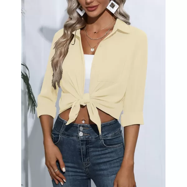 HOTOUCH Women Button Down Shirts with Pockets Long Sleeve Office Blouses Casual Business Tops Slim Fit Chiffon Shirts SXXLApricot