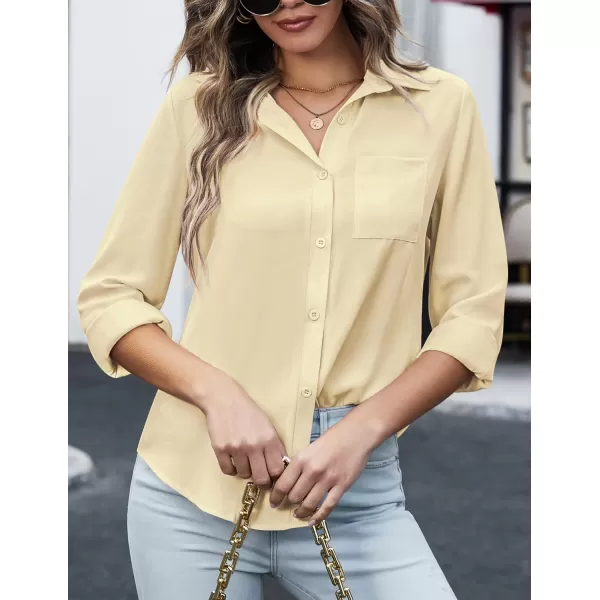 HOTOUCH Women Button Down Shirts with Pockets Long Sleeve Office Blouses Casual Business Tops Slim Fit Chiffon Shirts SXXLApricot