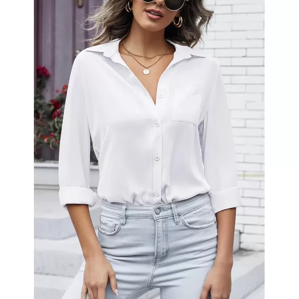 HOTOUCH Women Button Down Shirts with Pockets Long Sleeve Office Blouses Casual Business Tops Slim Fit Chiffon Shirts SXXLB1white