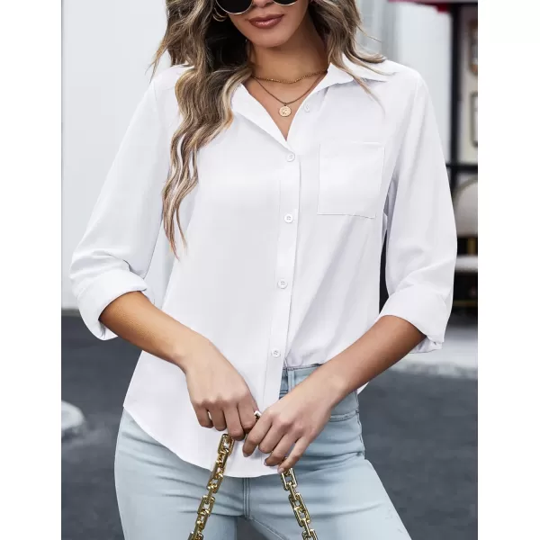 HOTOUCH Women Button Down Shirts with Pockets Long Sleeve Office Blouses Casual Business Tops Slim Fit Chiffon Shirts SXXLB1white