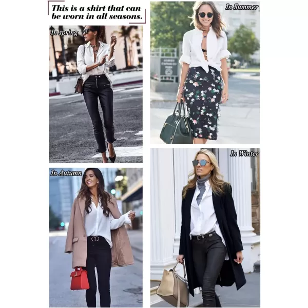 HOTOUCH Women Button Down Shirts with Pockets Long Sleeve Office Blouses Casual Business Tops Slim Fit Chiffon Shirts SXXLB1white