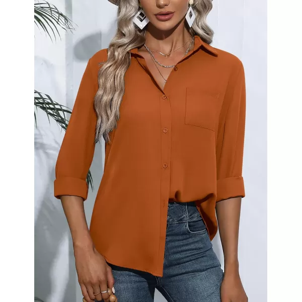 HOTOUCH Women Button Down Shirts with Pockets Long Sleeve Office Blouses Casual Business Tops Slim Fit Chiffon Shirts SXXLOrange