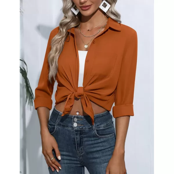 HOTOUCH Women Button Down Shirts with Pockets Long Sleeve Office Blouses Casual Business Tops Slim Fit Chiffon Shirts SXXLOrange