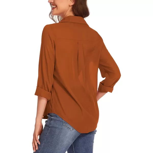HOTOUCH Women Button Down Shirts with Pockets Long Sleeve Office Blouses Casual Business Tops Slim Fit Chiffon Shirts SXXLOrange