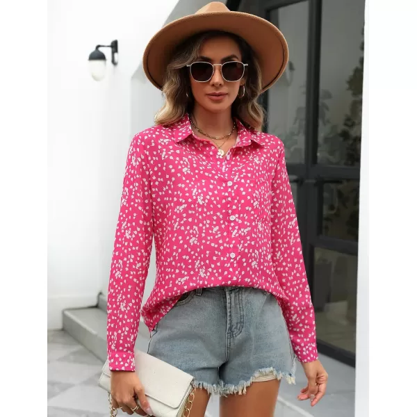 HOTOUCH Women Button Down Shirts with Pockets Long Sleeve Office Blouses Casual Business Tops Slim Fit Chiffon Shirts SXXLPink Polka Dots