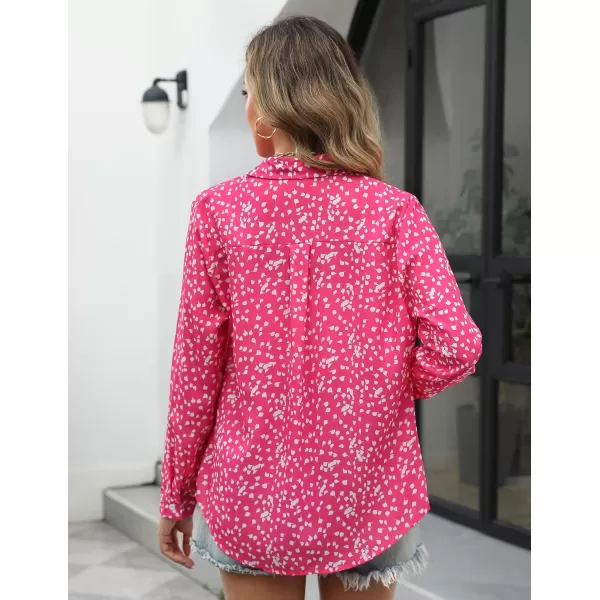 HOTOUCH Women Button Down Shirts with Pockets Long Sleeve Office Blouses Casual Business Tops Slim Fit Chiffon Shirts SXXLPink Polka Dots