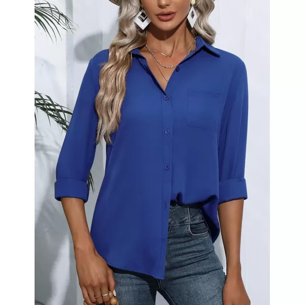 HOTOUCH Women Button Down Shirts with Pockets Long Sleeve Office Blouses Casual Business Tops Slim Fit Chiffon Shirts SXXLRoyal Blue