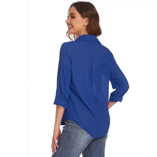 HOTOUCH Women Button Down Shirts with Pockets Long Sleeve Office Blouses Casual Business Tops Slim Fit Chiffon Shirts SXXLRoyal Blue