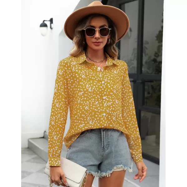 HOTOUCH Women Button Down Shirts with Pockets Long Sleeve Office Blouses Casual Business Tops Slim Fit Chiffon Shirts SXXLYellow Polka Dots