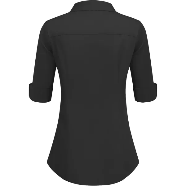 HOTOUCH Womens 34 Sleeve Button Down Shirt Slim Fit Work Blouses Cotton Dress Shirts Office TopsA  Black Slim Fit  a Size Up for Relaxed Fit