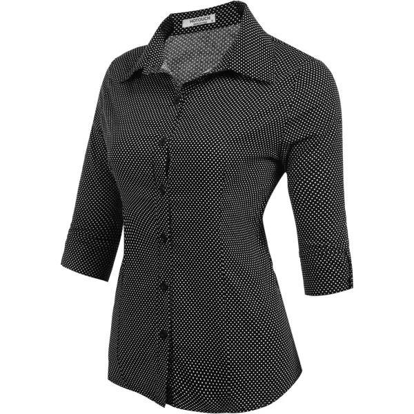 HOTOUCH Womens 34 Sleeve Button Down Shirt Slim Fit Work Blouses Cotton Dress Shirts Office TopsBlack Polka Dots Slim Fit  a Size Up for Relaxed Fit