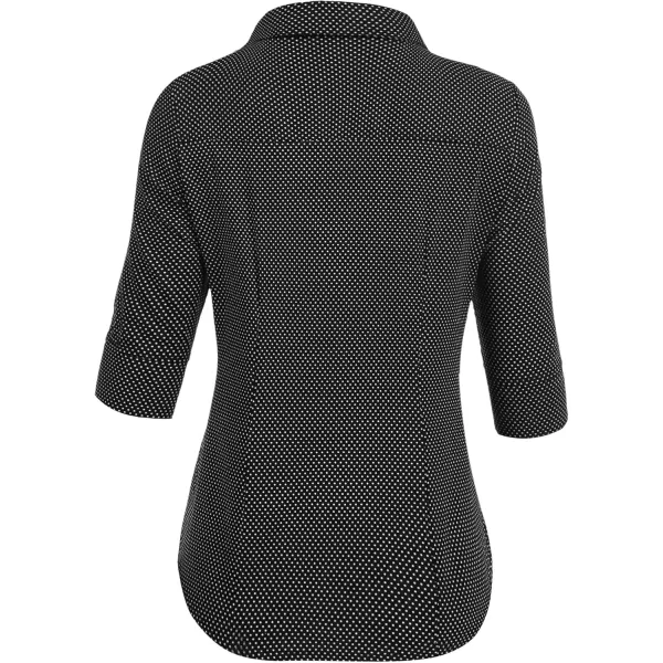 HOTOUCH Womens 34 Sleeve Button Down Shirt Slim Fit Work Blouses Cotton Dress Shirts Office TopsBlack Polka Dots Slim Fit  a Size Up for Relaxed Fit