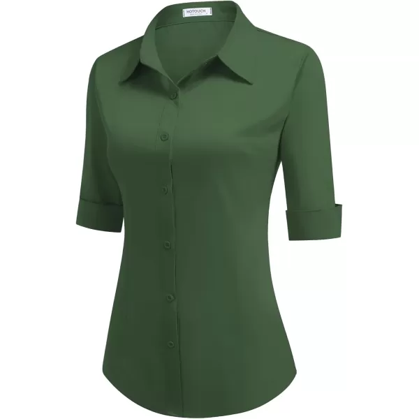 HOTOUCH Womens 34 Sleeve Button Down Shirt Slim Fit Work Blouses Cotton Dress Shirts Office TopsGreen Slim Fit  a Size Up for Relaxed Fit