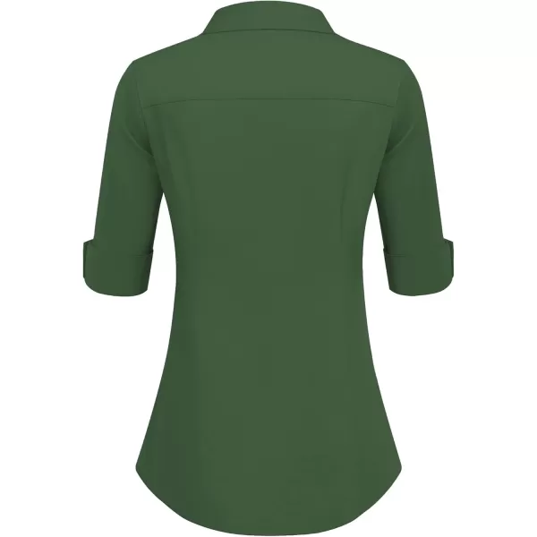 HOTOUCH Womens 34 Sleeve Button Down Shirt Slim Fit Work Blouses Cotton Dress Shirts Office TopsGreen Slim Fit  a Size Up for Relaxed Fit