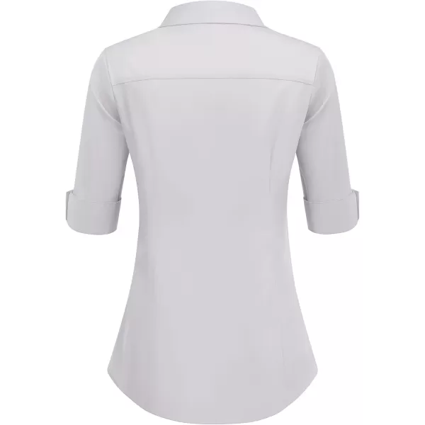 HOTOUCH Womens 34 Sleeve Button Down Shirt Slim Fit Work Blouses Cotton Dress Shirts Office TopsGrey Slim Fit  a Size Up for Relaxed Fit