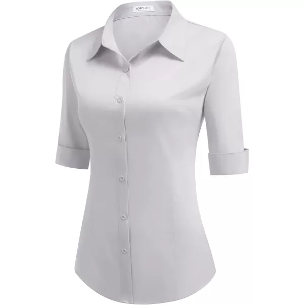 HOTOUCH Womens 34 Sleeve Button Down Shirt Slim Fit Work Blouses Cotton Dress Shirts Office TopsGrey Slim Fit  a Size Up for Relaxed Fit
