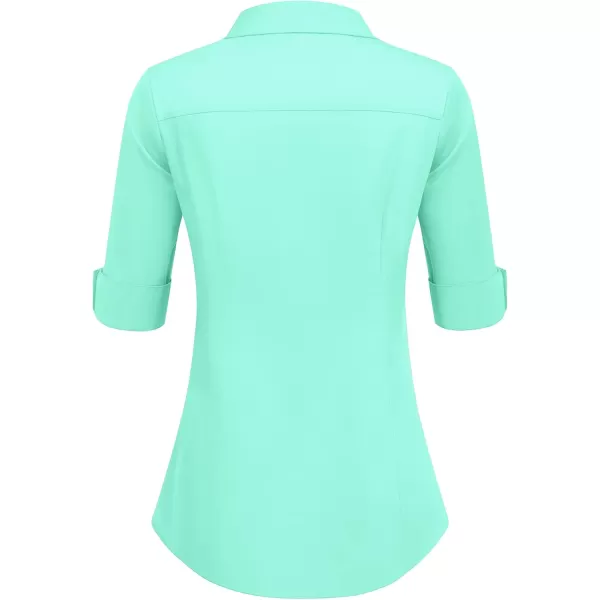 HOTOUCH Womens 34 Sleeve Button Down Shirt Slim Fit Work Blouses Cotton Dress Shirts Office TopsIce Green Slim Fit  a Size Up for Relaxed Fit