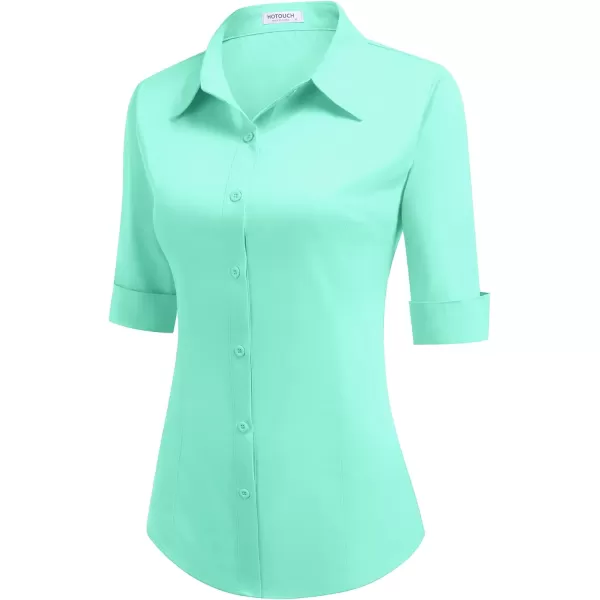 HOTOUCH Womens 34 Sleeve Button Down Shirt Slim Fit Work Blouses Cotton Dress Shirts Office TopsIce Green Slim Fit  a Size Up for Relaxed Fit