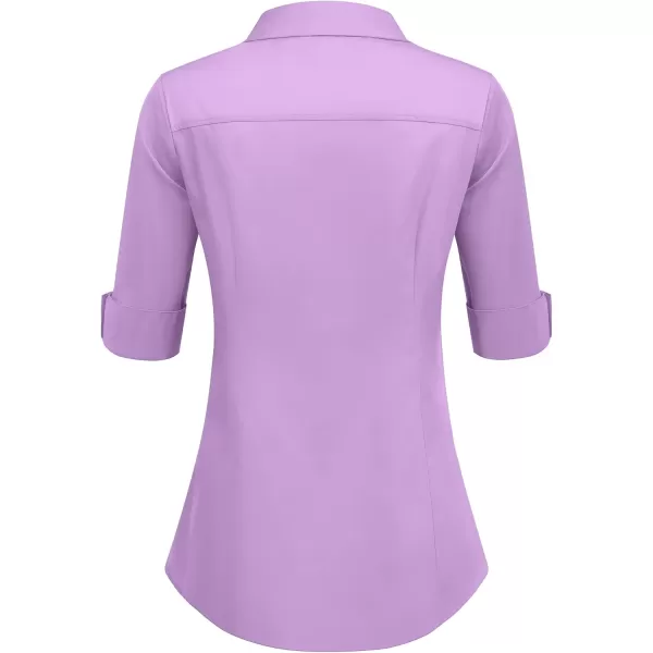 HOTOUCH Womens 34 Sleeve Button Down Shirt Slim Fit Work Blouses Cotton Dress Shirts Office TopsLilac Purple Slim Fit  a Size Up for Relaxed Fit