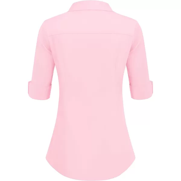 HOTOUCH Womens 34 Sleeve Button Down Shirt Slim Fit Work Blouses Cotton Dress Shirts Office TopsMisty Rose Slim Fit  a Size Up for Relaxed Fit