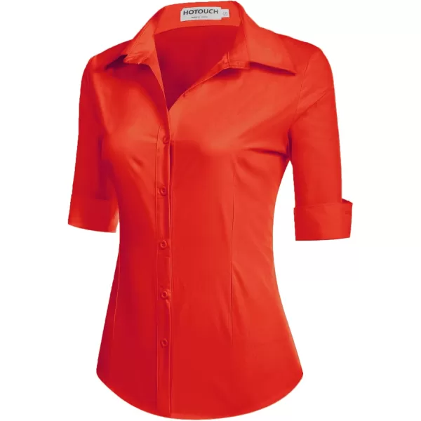 HOTOUCH Womens 34 Sleeve Button Down Shirt Slim Fit Work Blouses Cotton Dress Shirts Office TopsOrange Slim Fit  a Size Up for Relaxed Fit
