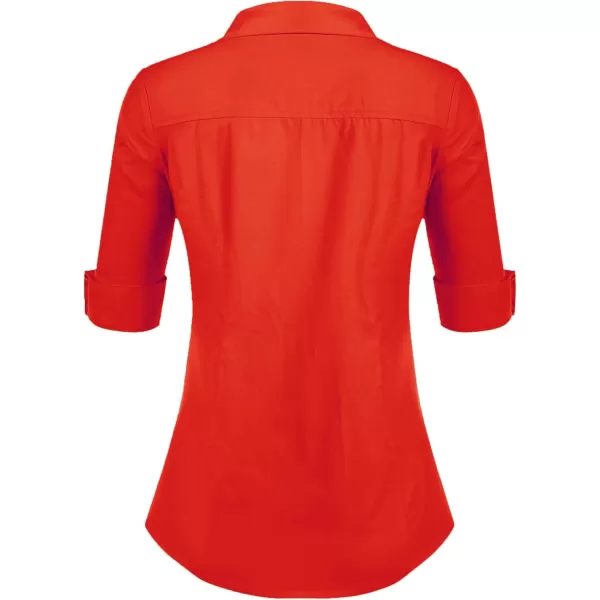 HOTOUCH Womens 34 Sleeve Button Down Shirt Slim Fit Work Blouses Cotton Dress Shirts Office TopsOrange Slim Fit  a Size Up for Relaxed Fit