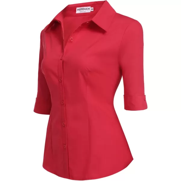 HOTOUCH Womens 34 Sleeve Button Down Shirt Slim Fit Work Blouses Cotton Dress Shirts Office TopsRed Slim Fit  a Size Up for Relaxed Fit