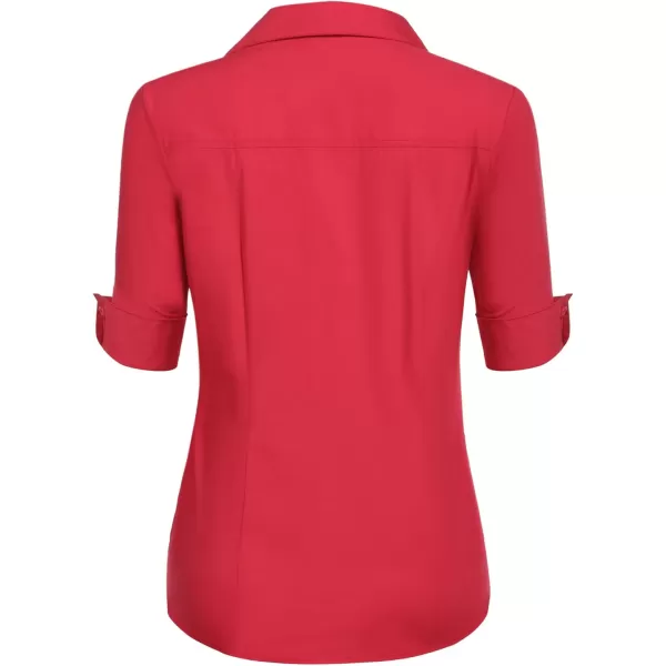 HOTOUCH Womens 34 Sleeve Button Down Shirt Slim Fit Work Blouses Cotton Dress Shirts Office TopsRed Slim Fit  a Size Up for Relaxed Fit