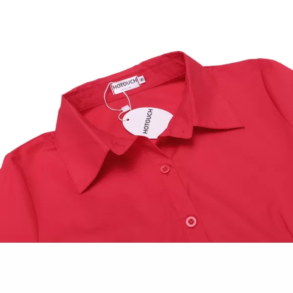 HOTOUCH Womens 34 Sleeve Button Down Shirt Slim Fit Work Blouses Cotton Dress Shirts Office TopsRed Slim Fit  a Size Up for Relaxed Fit