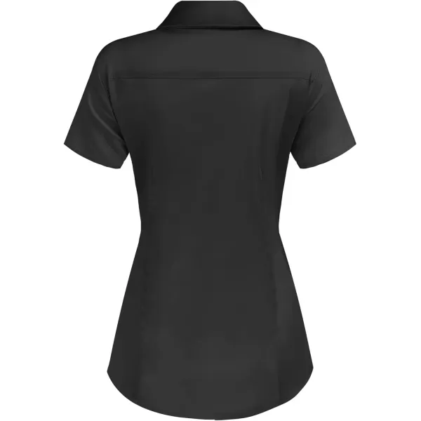 HOTOUCH Womens Basic Button Up Shirt Short Sleeve Stretchy Button Down Collared Shirts Waitress Work ShirtA  Black