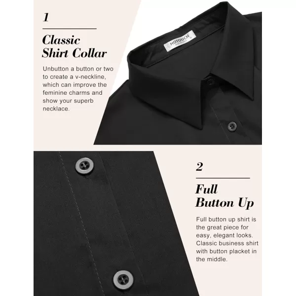 HOTOUCH Womens Basic Button Up Shirt Short Sleeve Stretchy Button Down Collared Shirts Waitress Work ShirtA  Black
