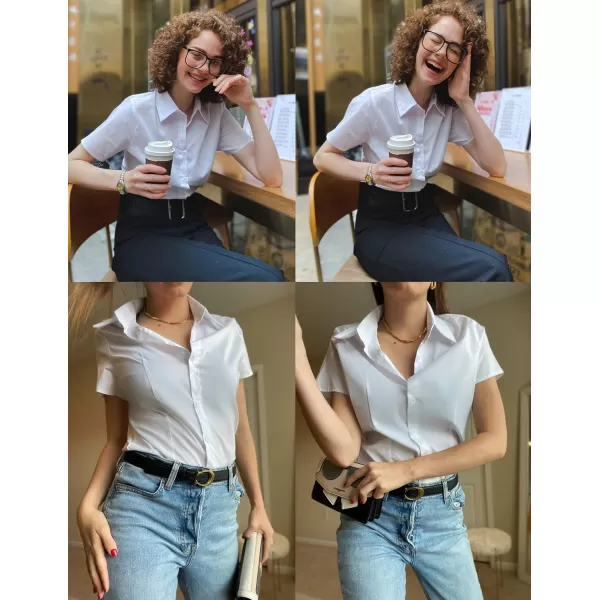 HOTOUCH Womens Basic Button Up Shirt Short Sleeve Stretchy Button Down Collared Shirts Waitress Work ShirtA  White
